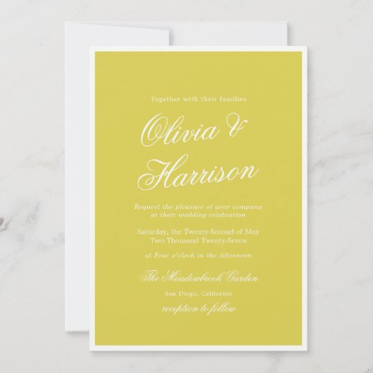 Island Citrus Yellow Elegant Script Wedding Script 招待状 (正面)