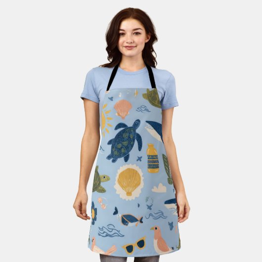 Island Life All-Over Print Apron Gift エプロン (着用した状態)