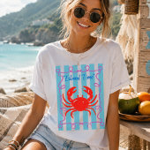 Island Time Cute Red Crab Nautical Stripes T-Shirt Tシャツ