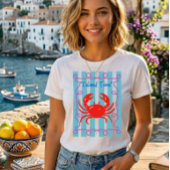 Island Time Cute Red Crab Nautical Stripes T-Shirt Tシャツ