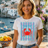 Island Time Cute Red Crab Nautical Stripes T-Shirt Tシャツ
