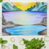 Island Tropical Beach Sunset キッチンタオル (折り畳み)