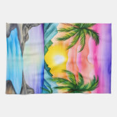 Island Tropical Beach Sunset キッチンタオル (横)