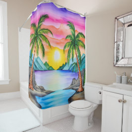 Island Tropical Beach Sunset シャワーカーテン