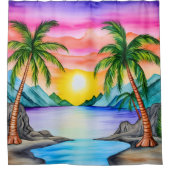 Island Tropical Beach Sunset シャワーカーテン (正面)