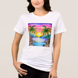 Island Tropical Beach Sunset トライブレンドTシャツ
