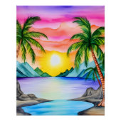 Island Tropical Beach Sunset ポスター (正面)