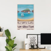Island Vacation Poster Calm Bay Scene, Rounded ポスター (ホームオフィス)