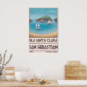 Island Vacation Poster Calm Bay Scene, Rounded ポスター (キッチン)