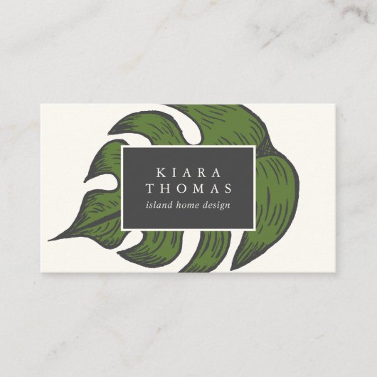 Island Vintage Botanical Palm Leaf 名刺 (正面)