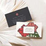 Island Vintage Hibiscus 名刺<br><div class="desc">Island chic business cards feature your name and/or business name framed by a charcoal gray border set on red and coral hibiscus flowers and a vibrant green tropical leaf. Personalize with your contact information on the reverse side in white on charcoal grey accented with a matching hibiscus illustration.</div>