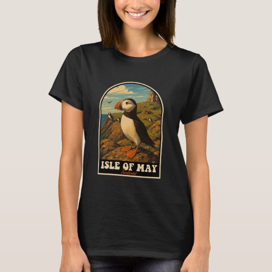 Isle of May Scotland Puffin Coastal Wildlife Art Tシャツ (正面)