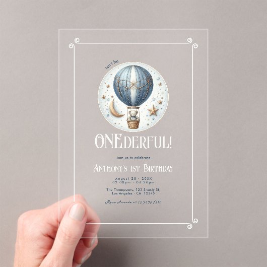 Isn’t He ONEderful アクリル製1歳の誕生日パーティー アクリル招待状 (インサイチュ (ポータブル))