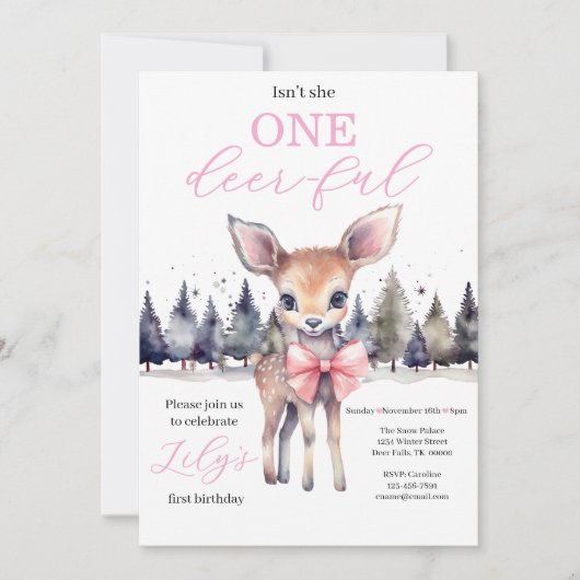 Isn’t She One Deer-ful First Birthday Invitation 招待状 (正面)