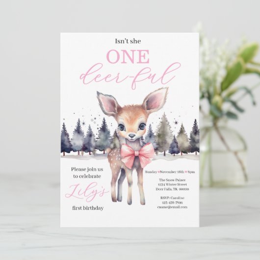 Isn’t She One Deer-ful First Birthday Invitation 招待状 (スタンド正面)