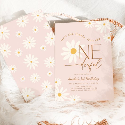 Isn't She ONEderful Daisy 1st Birthday 招待状