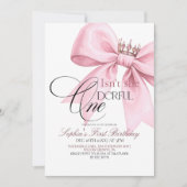Isn't she Onederful Pink Bow 1st Birthday Party 招待状 (正面)