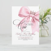 Isn't she Onederful Pink Bow 1st Birthday Party 招待状 (スタンド正面)