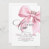 Isn't she Onederful Pink Bow 1st Birthday Party 招待状 (正面/裏面)