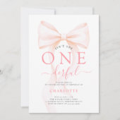 Isn't She Onederful Pink Bow Coquette 1st Birthday 招待状 (正面)