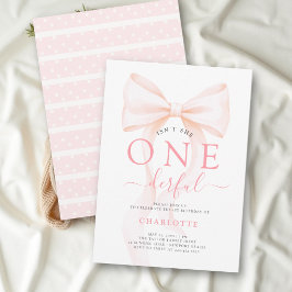 Isn't She Onederful Pink Bow Coquette 1st Birthday 招待状
