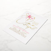 Isn't She Onederful Pink Bow Elegant 1st Birthday 箔招待状 (回転した状態)