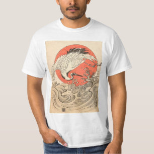 Isoda Koryusai -クレーン、波および朝日 Tシャツ