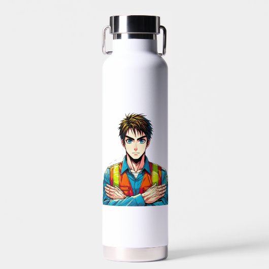 Isolierte Flasche mit Manga-Sicherheitsfachmann ウォーターボトル (正面)