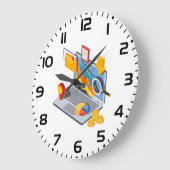 Isometric Business Data Analytics Laptop ラージ壁時計 (傾斜)