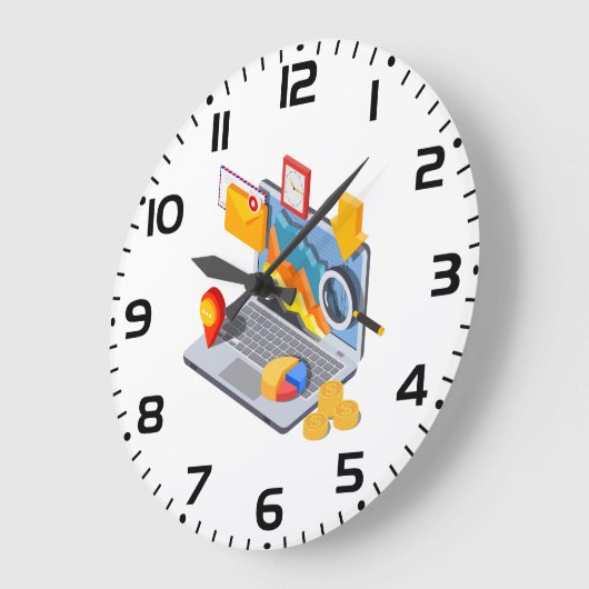 Isometric Business Data Analytics Laptop ラージ壁時計 (傾斜)