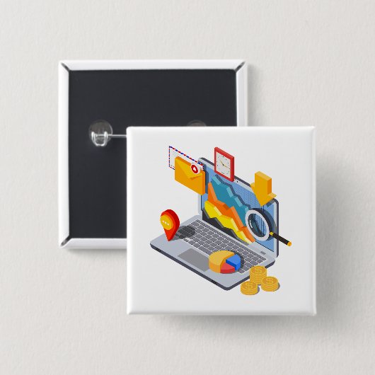 Isometric Business Data Analytics Laptop 缶バッジ (正面&裏面)