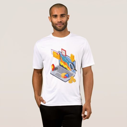Isometric Business Data Analytics Laptop Tシャツ (正面フル)