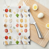 Isometric seamless pattern of various cheeses キッチンタオル (四つ折り)