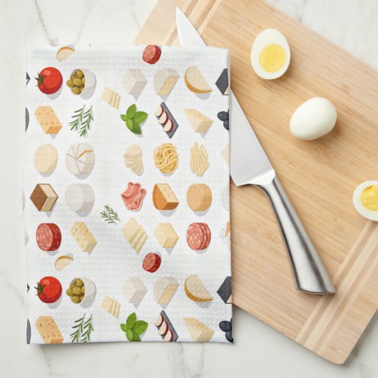 Isometric seamless pattern of various cheeses キッチンタオル (四つ折り)