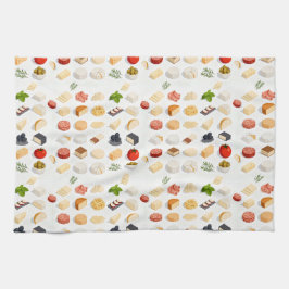 Isometric seamless pattern of various cheeses キッチンタオル