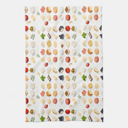 Isometric seamless pattern of various cheeses キッチンタオル (縦)