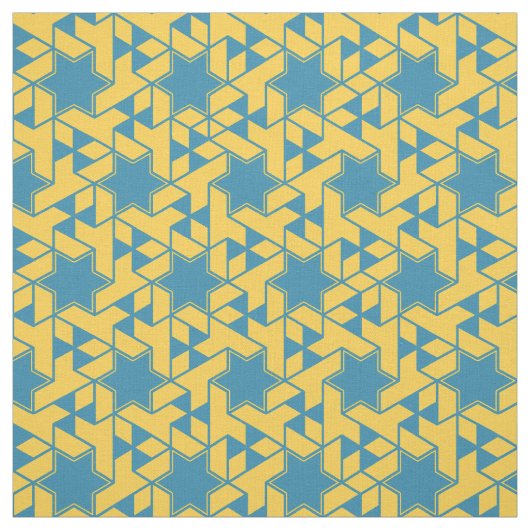 Isometric Star Hexagon Pattern - Yellow and Teal ファブリック (見本)