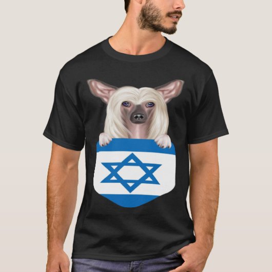 Israel Flag Chinese Crested Dog In Pocket Tシャツ (正面)