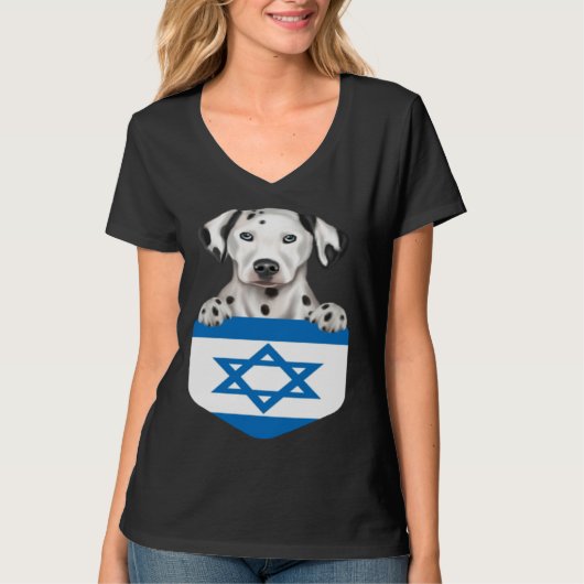 Israel Flag Dalmatian Dog In Pocket Tシャツ (正面)