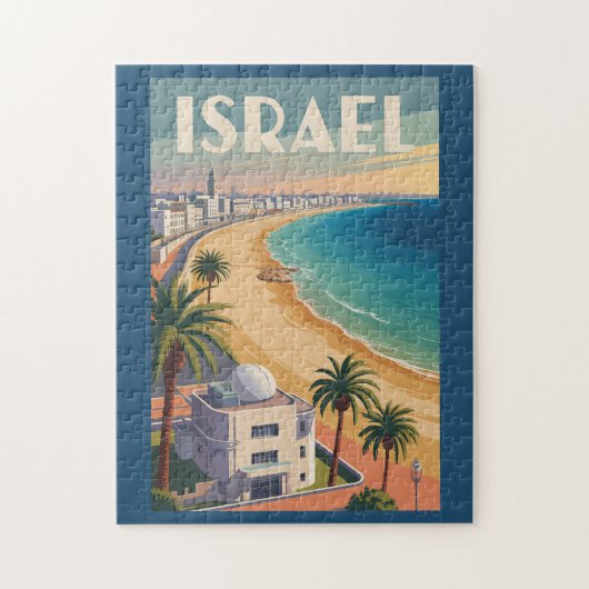 Israel Tel Aviv Illustration Travel Art Vintage ジグソーパズル (縦)