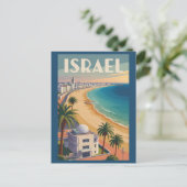 Israel Tel Aviv Illustration Travel Art Vintage ポストカード (スタンド正面)