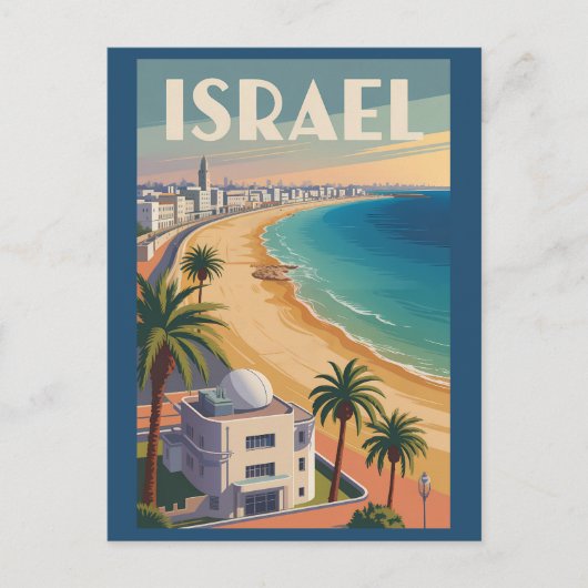 Israel Tel Aviv Illustration Travel Art Vintage ポストカード (正面)