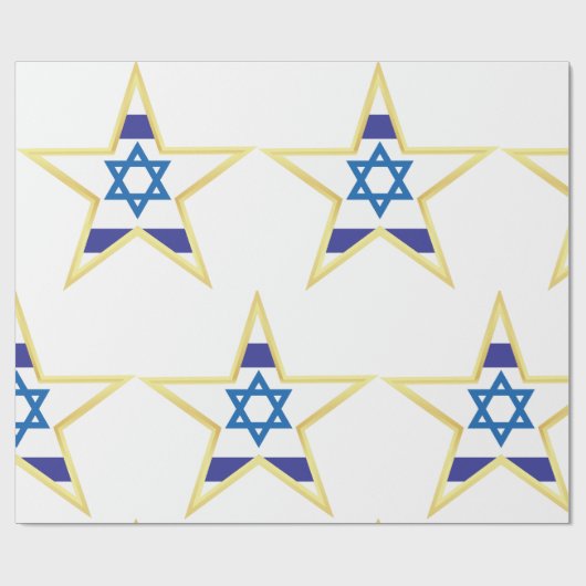 Israeli Flag Star of David Gold Trimmed ラッピングペーパー (フラット)