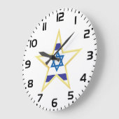Israeli Flag Star of David Gold Trimmed ラージ壁時計 (傾斜)