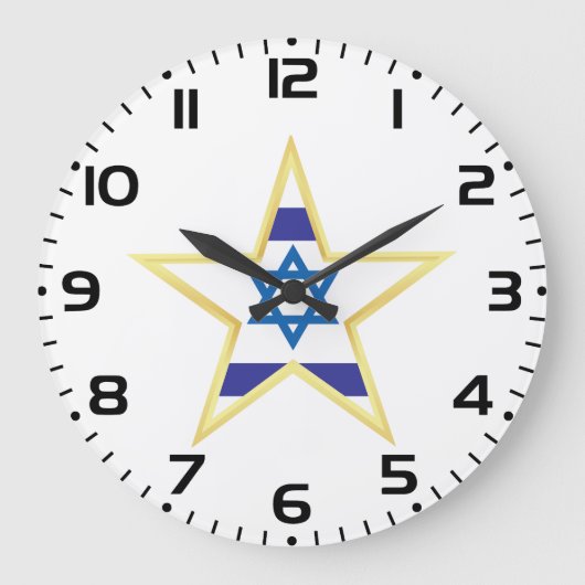 Israeli Flag Star of David Gold Trimmed ラージ壁時計 (正面)