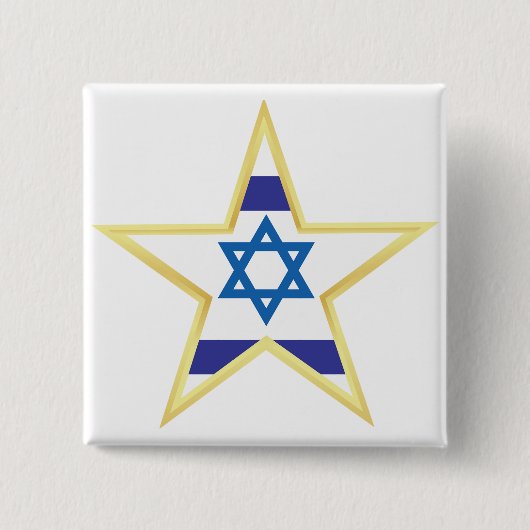 Israeli Flag Star of David Gold Trimmed 缶バッジ (正面)