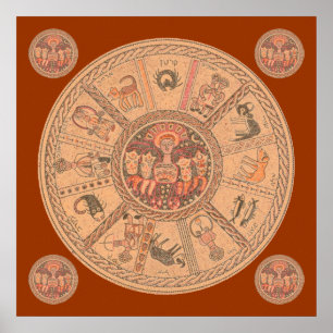 Israeli Hebrew Zodiac Wheel ポスター