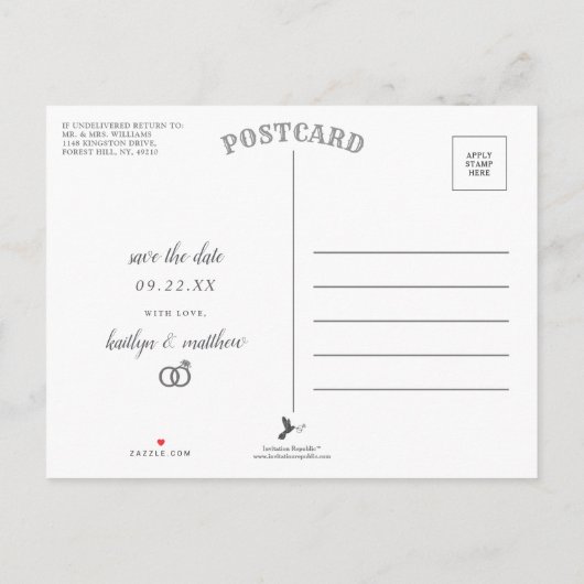 I's's & Free Boozeウェディングモダン日付を保存 案内ポストカード (裏面)