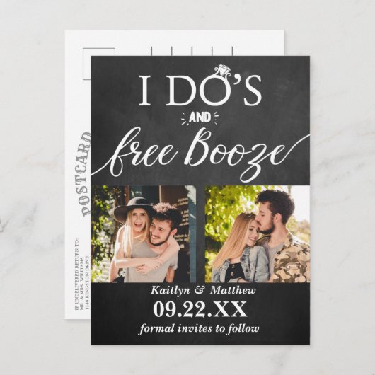 I's's & Free Boozeウェディングモダン日付を保存 案内ポストカード (正面/裏面)