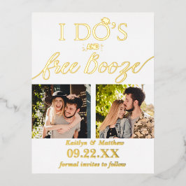 I's's & Free Boozeウェディングモダン日付を保存 箔招待状ポストカード